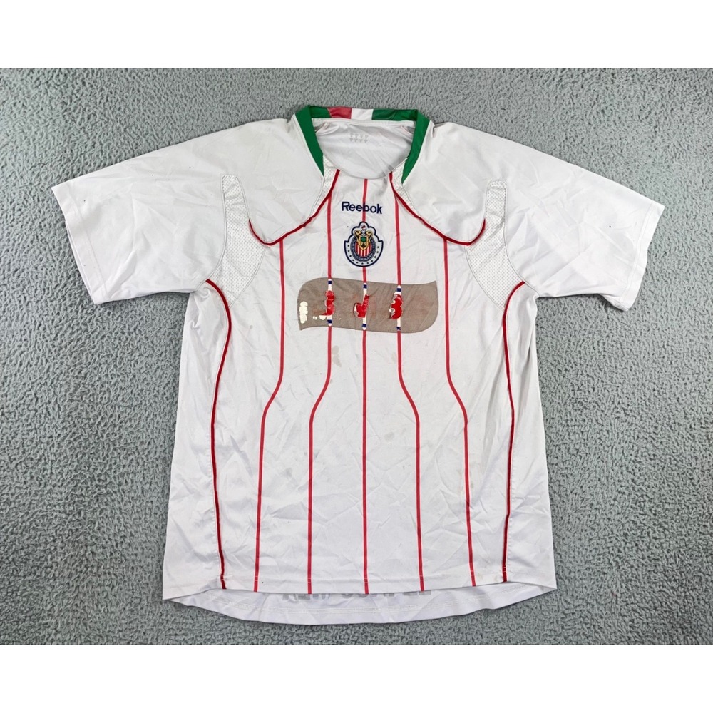 VTG Reebok Chivas de Guadalajara Away Soccer Jersey Men XL White Red Pinstripe